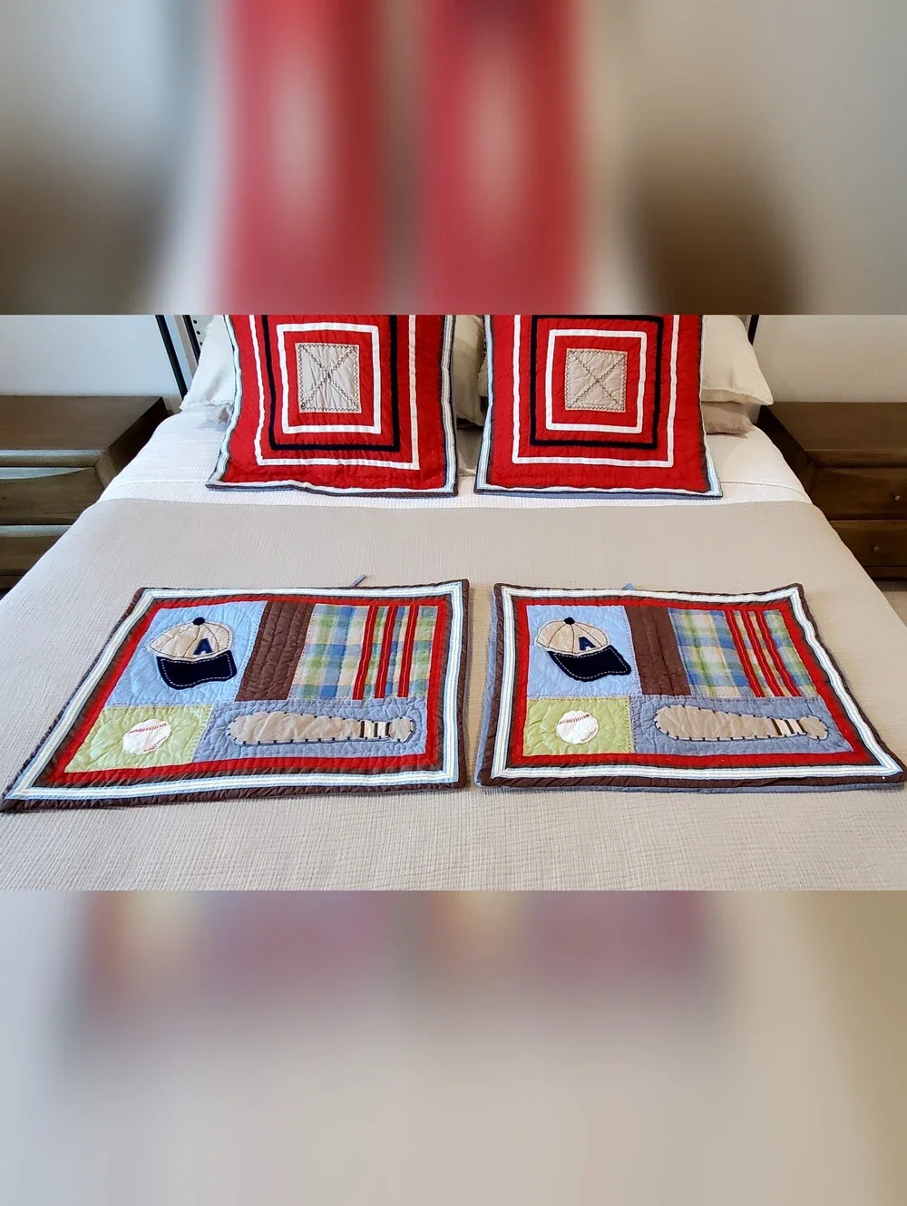 Pottery Barn Kids Varsity Baseball Patchwork Quilted Sham Set Of 4, EUC